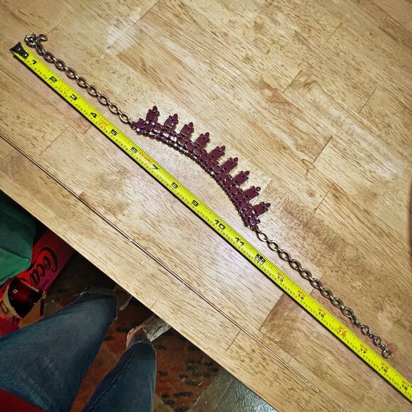 J. Crew Gold Brass Purple Statement Necklace Boho Dressy Art to Wear - Picture 5 of 7